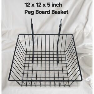 2 Pegboard Organizers Wire Display Rack & 12x12 Metal Basket Black Garage Shop